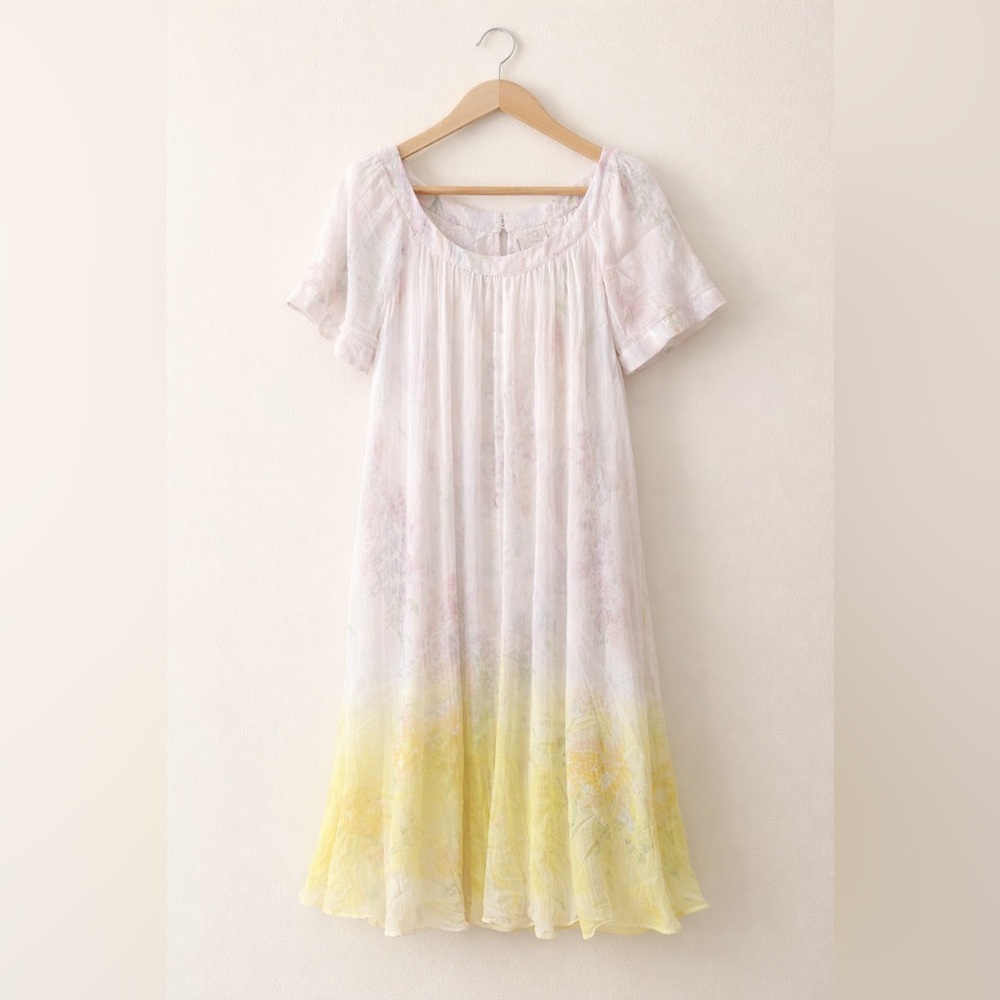 Anthro HD in Paris Floral Ombre Mini Dress Size 6 Yellow Chiffon Cottagecore - Picture 2 of 8